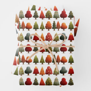 Watercolor Christmas Tree Pattern Festive Xmas Wrapping Paper Sheet
