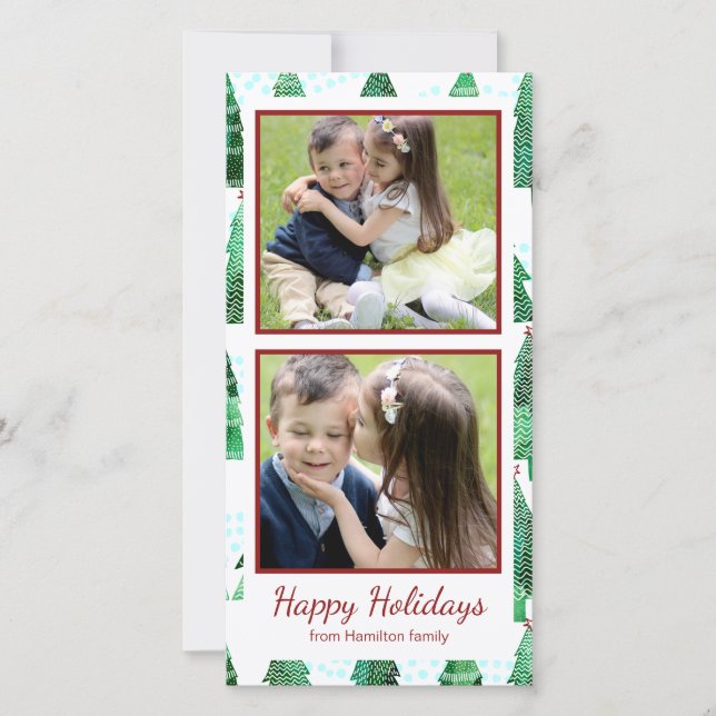 Watercolor Christmas Tree Pattern Holiday Card (Front)