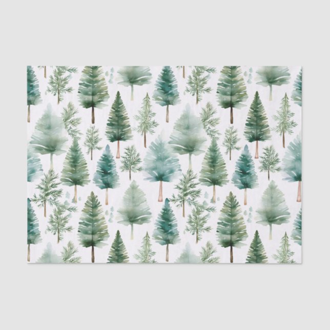 Watercolor Christmas Tree Pattern Tissue Paper (Front)