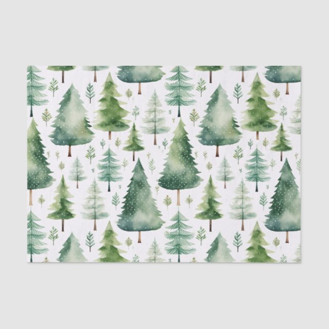 Watercolor Christmas Tree Pattern Tissue Paper (Front)