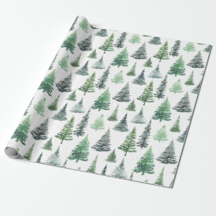 Watercolor Christmas Tree Pattern Wrapping Paper