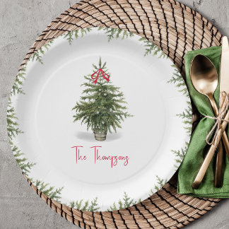 Watercolor Christmas Tree Personalized  Paper Plate