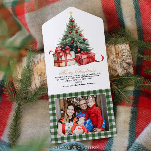 Watercolor Christmas Tree Photo Christmas All In One Invitation