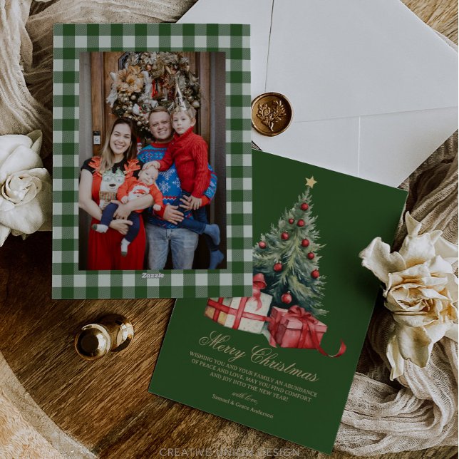 Watercolor Christmas Tree Photo Christmas Card (Creator Uploaded)
