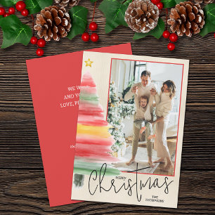 Watercolor Christmas Tree Photo Holiday Card