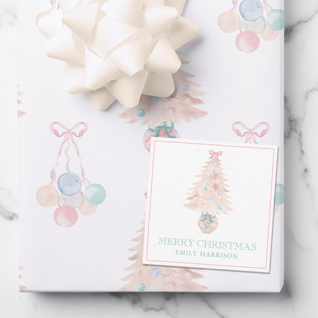 Watercolor Christmas Tree Pink Grandmillennial Card (Creator Uploaded)