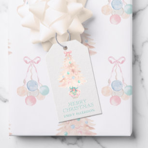 Watercolor Christmas Tree Pink Grandmillennial Gift Tags