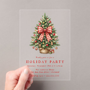 Watercolor Christmas Tree Red Gingham Bow Party Acrylic Invitations
