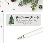 Watercolor Christmas Tree Return Address<br><div class="desc">Rustic elegant custom holiday address label design features a rustic chic white wood grain background with a simple watercolor painted Christmas pine tree. Personalise the charcoal grey wording with your family name and your return address text. Makes a beautiful accent for your Christmas cards.</div>