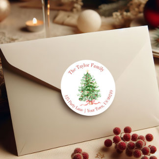 Watercolor Christmas Tree Return Address Classic Round Sticker
