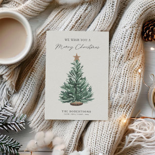 Watercolor Christmas Tree Rustic Modern Holiday Card