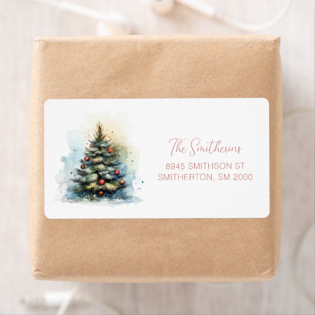 Watercolor Christmas Tree Shipping label (Insitu)