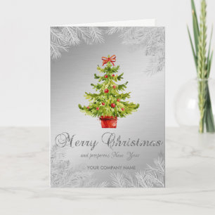 Watercolor Christmas Tree,Silver,Corporate Holiday Card