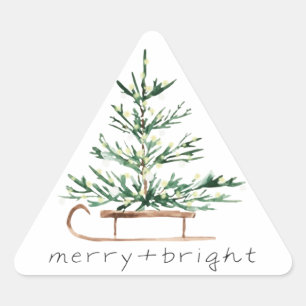 Watercolor Christmas Tree Sled Triangle Sticker