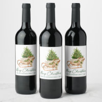 Watercolor Christmas Tree Sleigh Calligraphy Ink