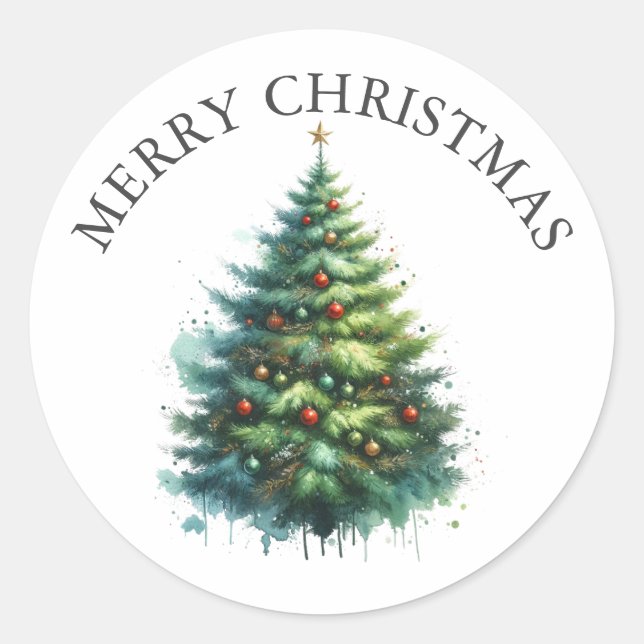 Watercolor Christmas Tree Sticker (Front)