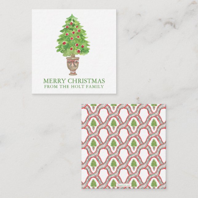 Watercolor Christmas Tree Topiary Enclosure Card (Front/Back)