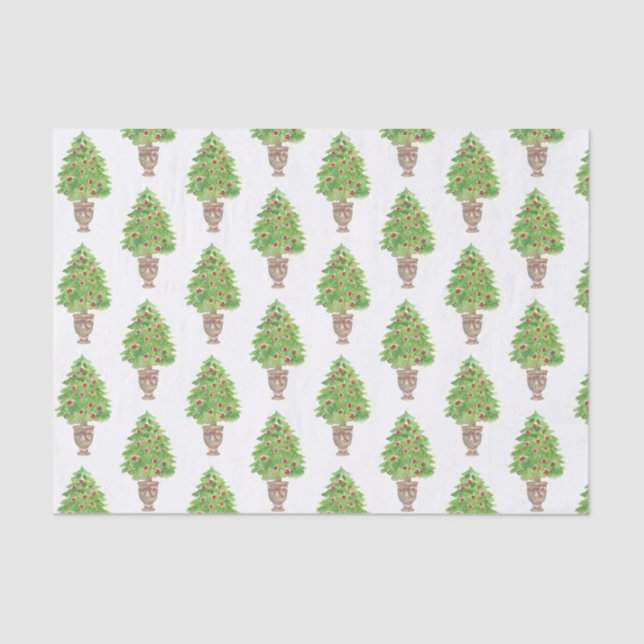 Watercolor Christmas Tree Topiary Tissue Paper (Front)
