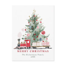 Watercolor Christmas Tree Toy Train