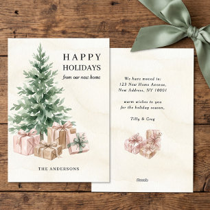 Watercolor Christmas Tree We Have Moved New Home Holiday Card