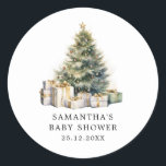 Watercolor Christmas Tree Winter Baby Shower  Classic Round Sticker<br><div class="desc">Watercolor Christmas Tree Winter Baby Shower Invitation</div>