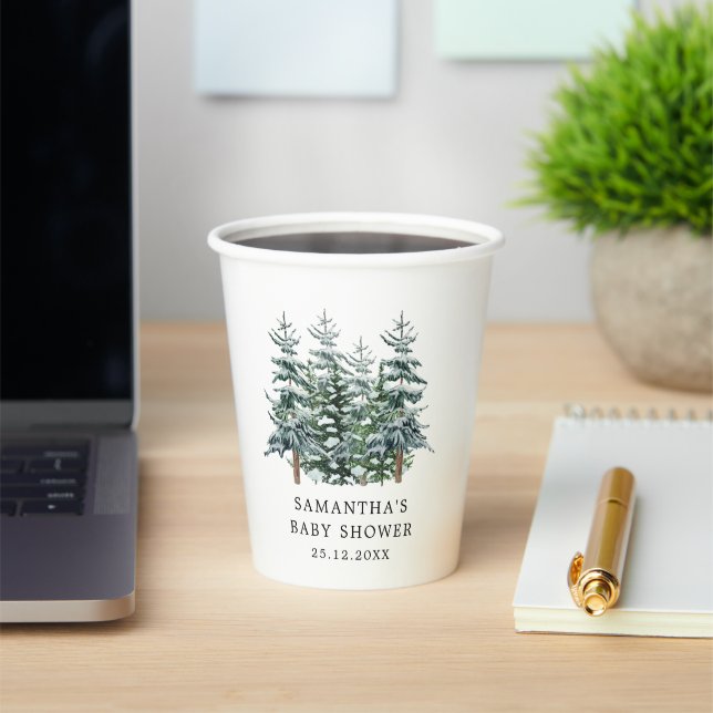 Watercolor Christmas Tree Winter Baby Shower  Paper Cups (Insitu)