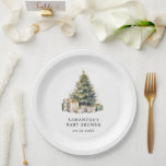 Watercolor Christmas Tree Winter Baby Shower  Paper Plate<br><div class="desc">Watercolor Christmas Tree Winter Baby Shower Invitation</div>