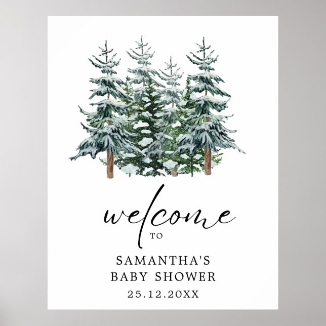 Watercolor Christmas Tree Winter Baby Shower  Poster (Front)