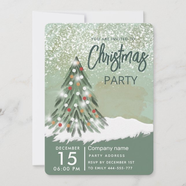 Watercolor Christmas tree winter Christmas party Invitation (Front)