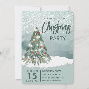 Watercolor Christmas tree winter Christmas party Invitation