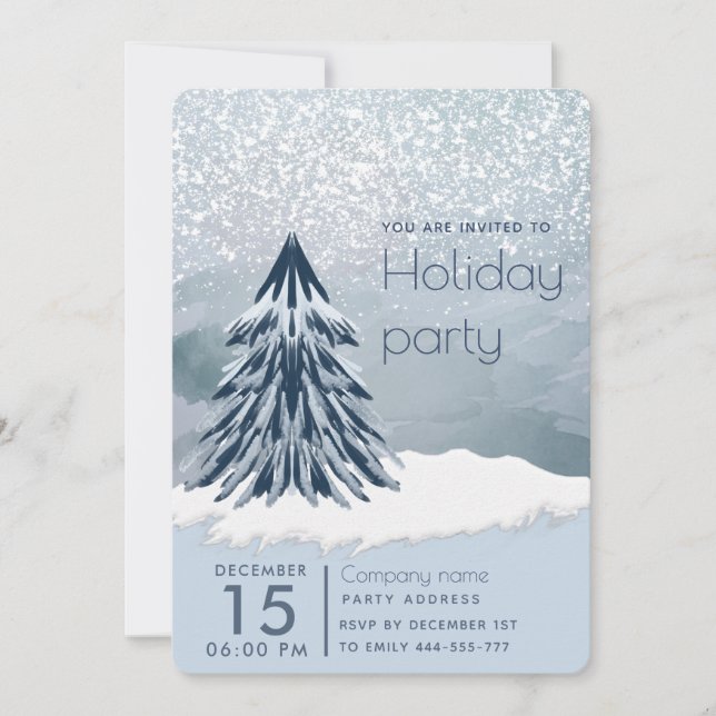 Watercolor Christmas tree winter holiday company  Invitation (Front)