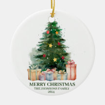 Watercolor Christmas Tree with Gifts