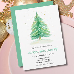 Watercolor Christmas Tree With Gold Snow Invite
