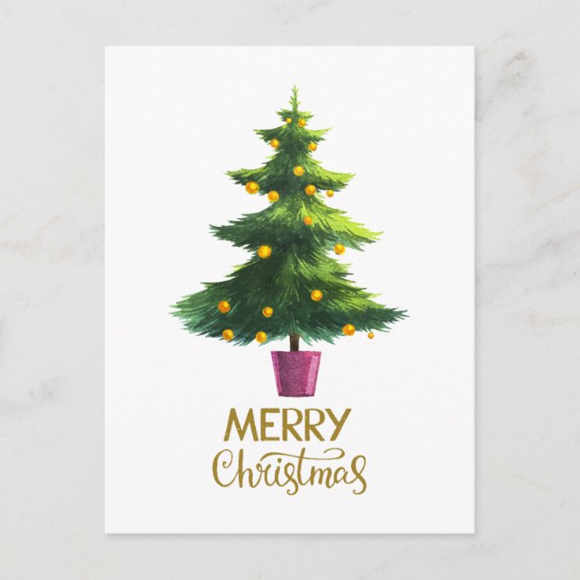 Watercolor Christmas Tree with Ornaments Postcard (Front)