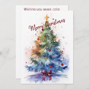 Watercolor Christmas Tree with Red Bow  Holiday Card
