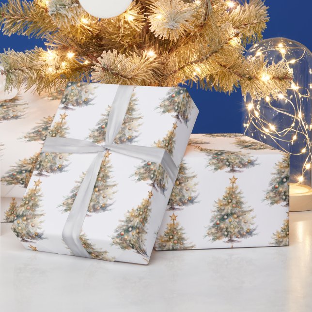 Watercolor Christmas Tree Wrapping Paper (Holidays)