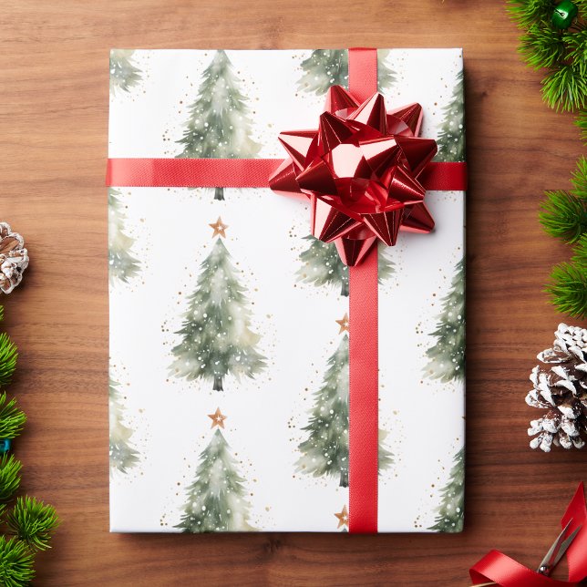 Watercolor Christmas Tree Wrapping Paper (Classic Holiday Watercolor Christmas Tree Wrapping Paper by Painted Paperie
)