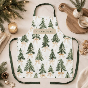Watercolor Christmas Tree Wrapping Paper Apron