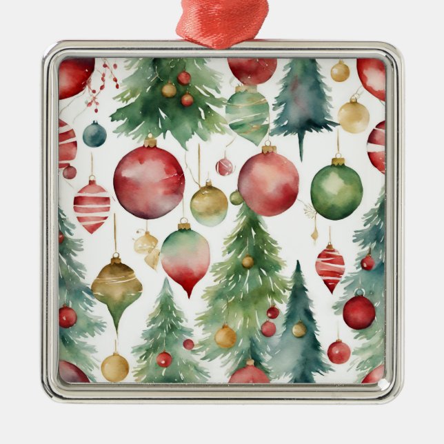 Watercolor Christmas Trees and Ornaments Abstract  (Front)
