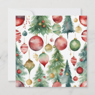 Watercolor Christmas Trees and Ornaments Abstract  Holiday Card
