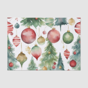 Watercolor Christmas Trees and Ornaments Abstract Tissue Paper