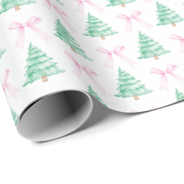Watercolor Christmas Trees Christma Wrapping Paper (Roll Corner)