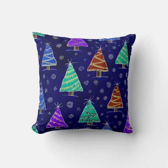 Watercolor Christmas Trees: Forest Pattern. Cushion (Front)