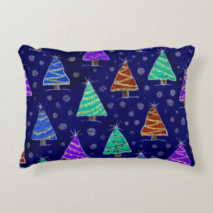 Watercolor Christmas Trees: Forest Pattern. Decorative Cushion