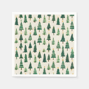 Watercolor Christmas Trees   Green Pine Holiday Napkin