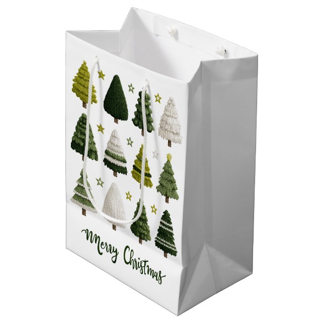 Watercolor Christmas Trees Holiday Gift Bag (Front Angled)