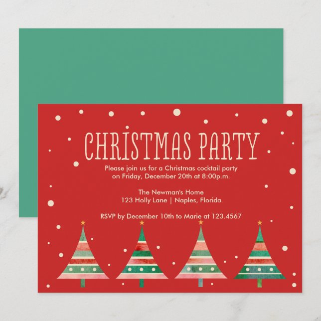 Watercolor Christmas Trees Holiday Party Invitation (Front/Back)