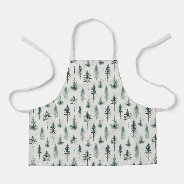 Watercolor Christmas Trees Holiday Pattern Apron (Front)