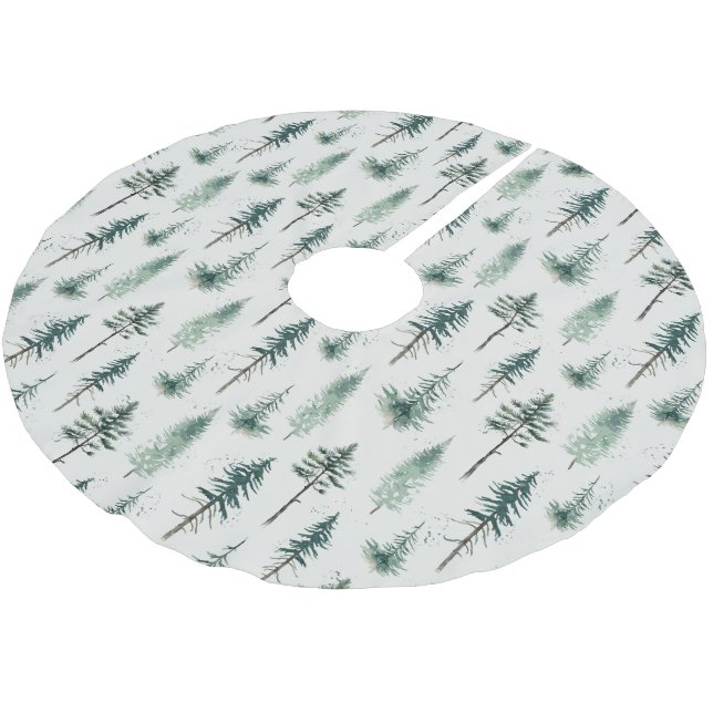 Watercolor Christmas Trees Holiday Pattern Brushed Polyester Tree Skirt (Angled)
