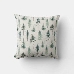 Watercolor Christmas Trees Holiday Pattern Cushion
